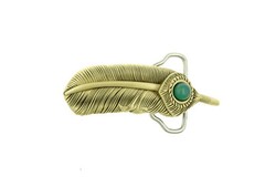 Feather with Green Stone Solid Brass Metal Belt Buckle