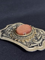 Vintage Western Goldstone Belt Buckle Ornate Floral Engraved Cowboy Rodeo Wear
