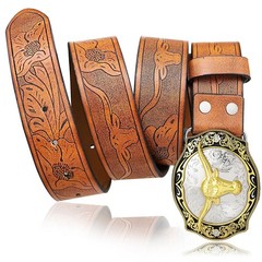 Aswitnove Mens Western Leather Buckle Belts, M-Fit waist size(37&Prime;-41&Prime;), Brown