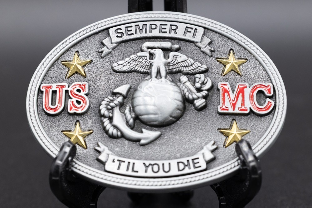 USMC Belt Buckle US Marine Corps Semper Fi Til You Die Eagle Globe Anchor Oval
