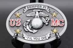 USMC Belt Buckle US Marine Corps Semper Fi Til You Die Eagle Globe Anchor Oval
