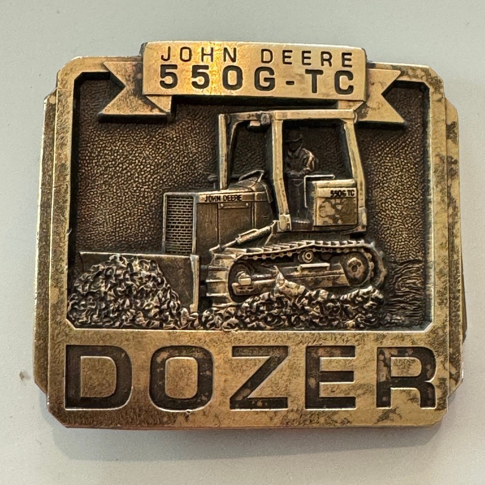 John Deere 550G TC Dozer Belt Buckle Vintage Brass Metal Bulldozer 1994