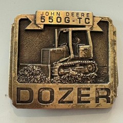 John Deere 550G TC Dozer Belt Buckle Vintage Brass Metal Bulldozer 1994