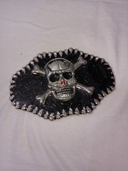 Large Skull And Bones Belt Buckle Silver Chrome Black