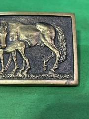 BTS Solid Brass Horse and Foal Belt Buckle Made in USA 1978 Vintage Western