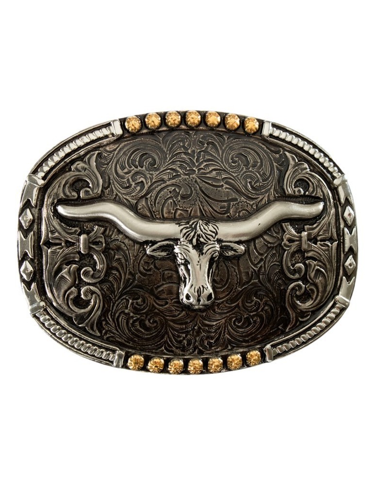 Crumrine Western Belt Buckle Longhorn Oval Beads Silver Gold C10019