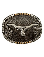 Crumrine Western Belt Buckle Longhorn Oval Beads Silver Gold C10019