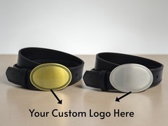 Custom Engraved Oval Belt Buckle – Personalized Logo/Name Gold & Silver Finish