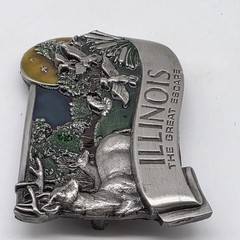Vintage Collectible 1984 ILLINOIS Pewter and Enamel Belt Buckle by Bergamot