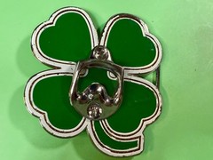 Lucky Four Leaf Clover Shamrock Green Silver Novelty Bottle Opener & Belt Buckle