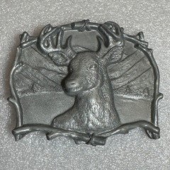 Deer Buck Belt Buckle Mountains Scene Antlers 1994 Reissue Collectible