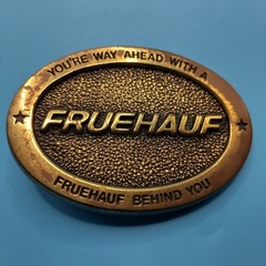 Vintage Fruehauf Trailer Advertising Belt Buckle Bronze Tone Synanon Trucking