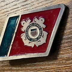 Vintage US Coast Guard Belt Buckle Red Blue Enamel USCG Military Emblem 2290 B20