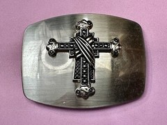 Gothic Medieval Style Ornate Cross Raised On Silver Color Belt Buckle
