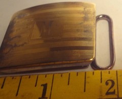 📌NOS TRAFALGAR fine YELLOW GOLD over STERLING SILVER BUCKLE- MONO « M » – $650.00