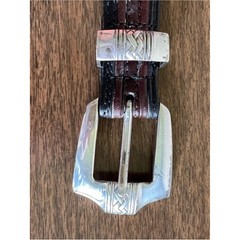 VTG ONYX by Brighton Two Tone Leather Belt Men 42 Silver Buckle Western Rodeo