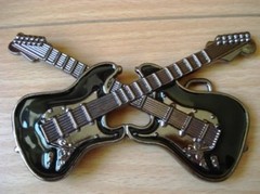 Belt Buckle Double Guitar Dark or Light Silver Color