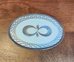 Belt Buckle SilverTONE Metal with White Design