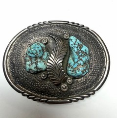 Vintage Stamped G Southwest Sterling Silver Large Turquoise Belt Buckle 96.5g
