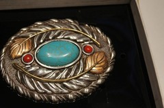 Blazin Roxx Western Belt Buckle Oval Turquoise Stone with Feathers 37961
