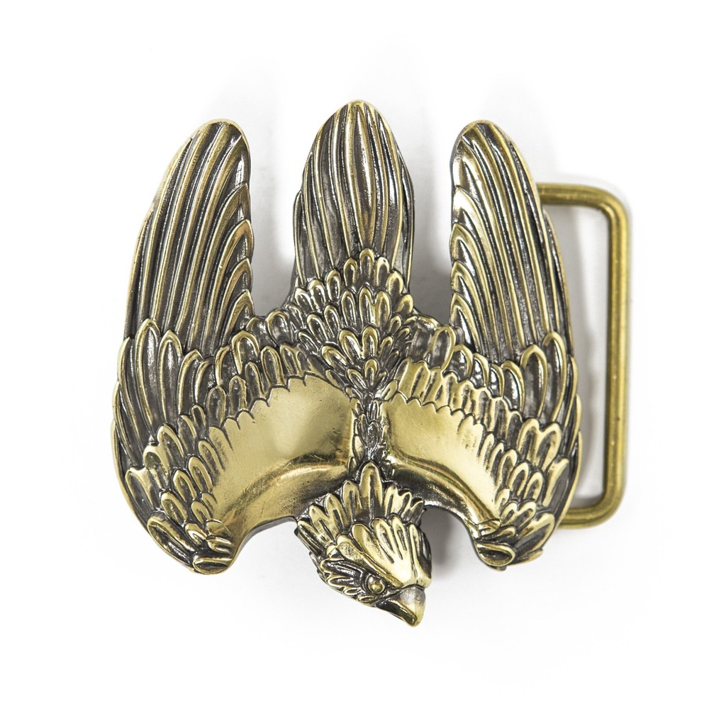 Handmade brass belt buckle Fighting Falcon, Solid hunting hawk sculptural