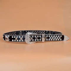 Skull Western Crystal Studded Belt Cowgirl Cowboy Rhinestone Belt For Women Men