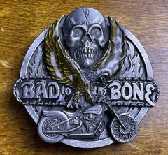 VTG Bad To The Bone Skull Motorcycle Eagle Men&rsquo;s Belt Buckle Siskiyou 1992 USA