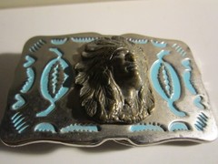VINTAGE AMERICAN NATIVE INDIAN BELT BUCKLE HIGH RELIEF – GW-26