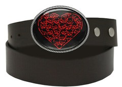Red Heart Belt Buckle – Gothic Skull Handmade Silver Buckle – 368