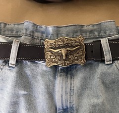 New Ancient Gold Patina Western Cowboy Belt Buckle Symmetrical Bull Head Buckle
