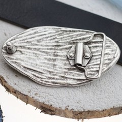 Antique Silver Organic Scratch Textured Oval Belt Buckle Finish Decor
