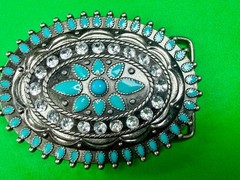 Southwestern Flower Turquoise Enamel Western Cowboys Cowgirls Belt Buckle