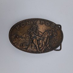 Vintage 70s Pony Post Express Brass Metal Belt Buckle Montauk Silver Company