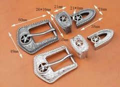 25MM Western Texas Star Leathercraft Belt Buckle Set 3-Piece Filigree Engraved