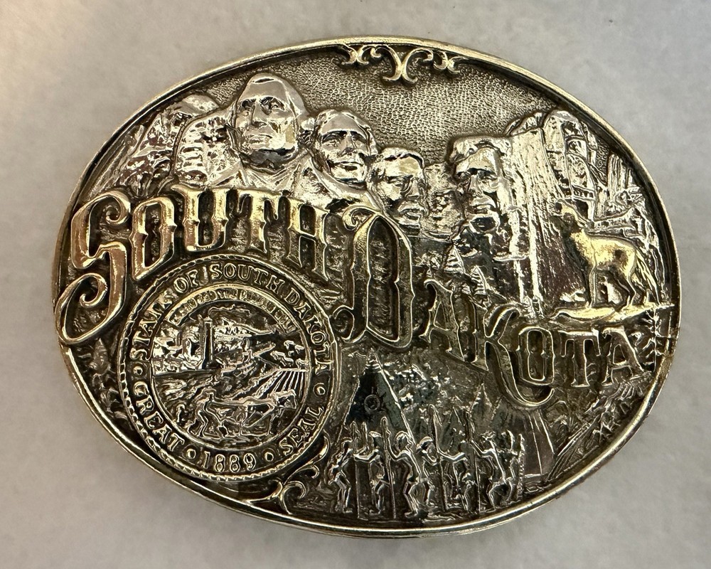 Men&rsquo;s Silver Oval South Dakota State Seal Western Belt Buckle 1.5&Prime; Belt Fit