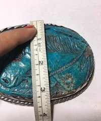 American Vintage Horse Design Sterling Silver Turquoise Coral Belt Buckle