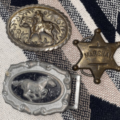 Vintage brass silver western cowboy sheriff belt buckle lot