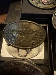 NRA Golden Eagles Metal Western Belt Buckle Lot, Gold/Silver Oval Logo Designs