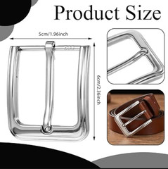 2 Pcs Metal Belt Buckle, Square Replacement Buckle Single Prong Beltbuckle 38-40