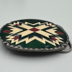 Vintage 1988 Siskiyou Buckle Co Green Enamel Southwestern Belt Buckle J-89 USA
