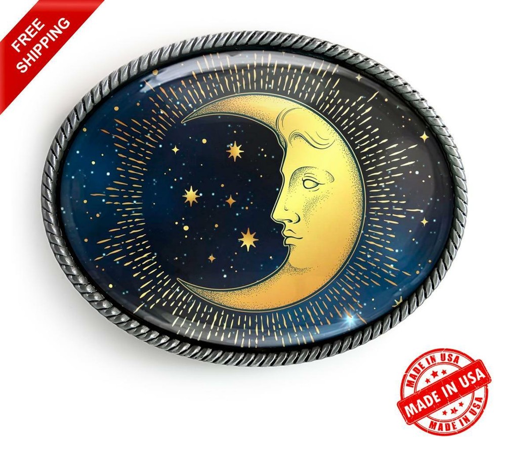 Celestial Moon n Stars Belt Buckle – Handmade Artisan Accessory – 615