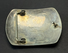 ROSCO SCOTT VINTAGE STERLING SILVER OVERLAY DEER BELT BUCKLE