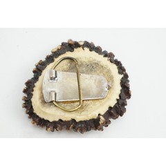 Vintage Handmade Elk Antler Burr Belt Buckle Brown Carved Wolf Wildlife EUC