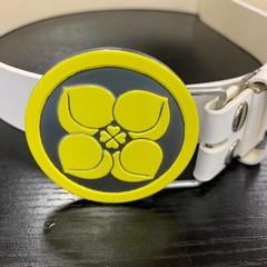 Yellow Silver Buckle White Leather Belt Peach Four Leaf Clover Removable Japan