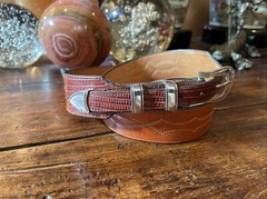 Chacon James Reid style Sterling Silver Belt Buckle Set Western 🦎🐂 31-33”✅