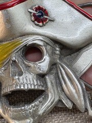 Pirate Skull Skeleton and Swords Belt Buckle 1997 Solid Fine Pewter colorful 4&Prime;