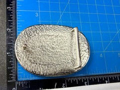 Textured Hammered Metal with Clear Rhinestone Border Modernist Belt Buckle