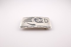 Navajo Belt Buckle Sterling Silver Bear Paw Overlay Signed Handmade Jewelry**