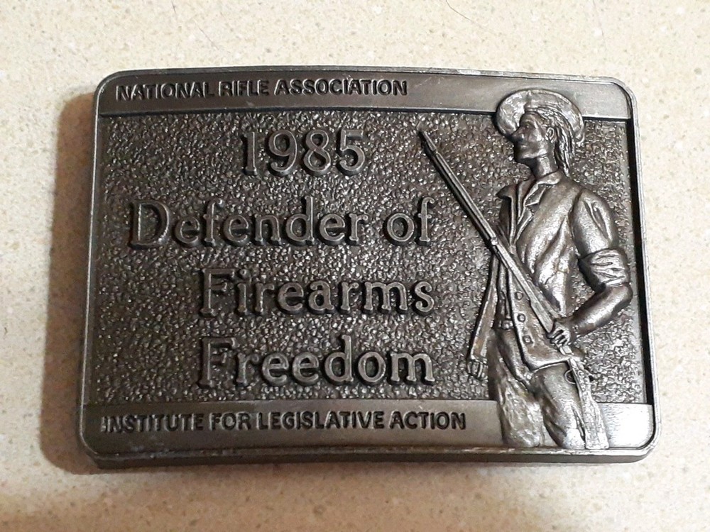 1985 Defender of Firearms Freedom Belt Buckle 3.5&Prime;x2.5&Prime;