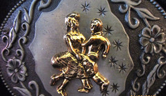 Square Dancing Oval Cameo Belt Buckle Silver Black Gold 3-1/2 x 2-3/4